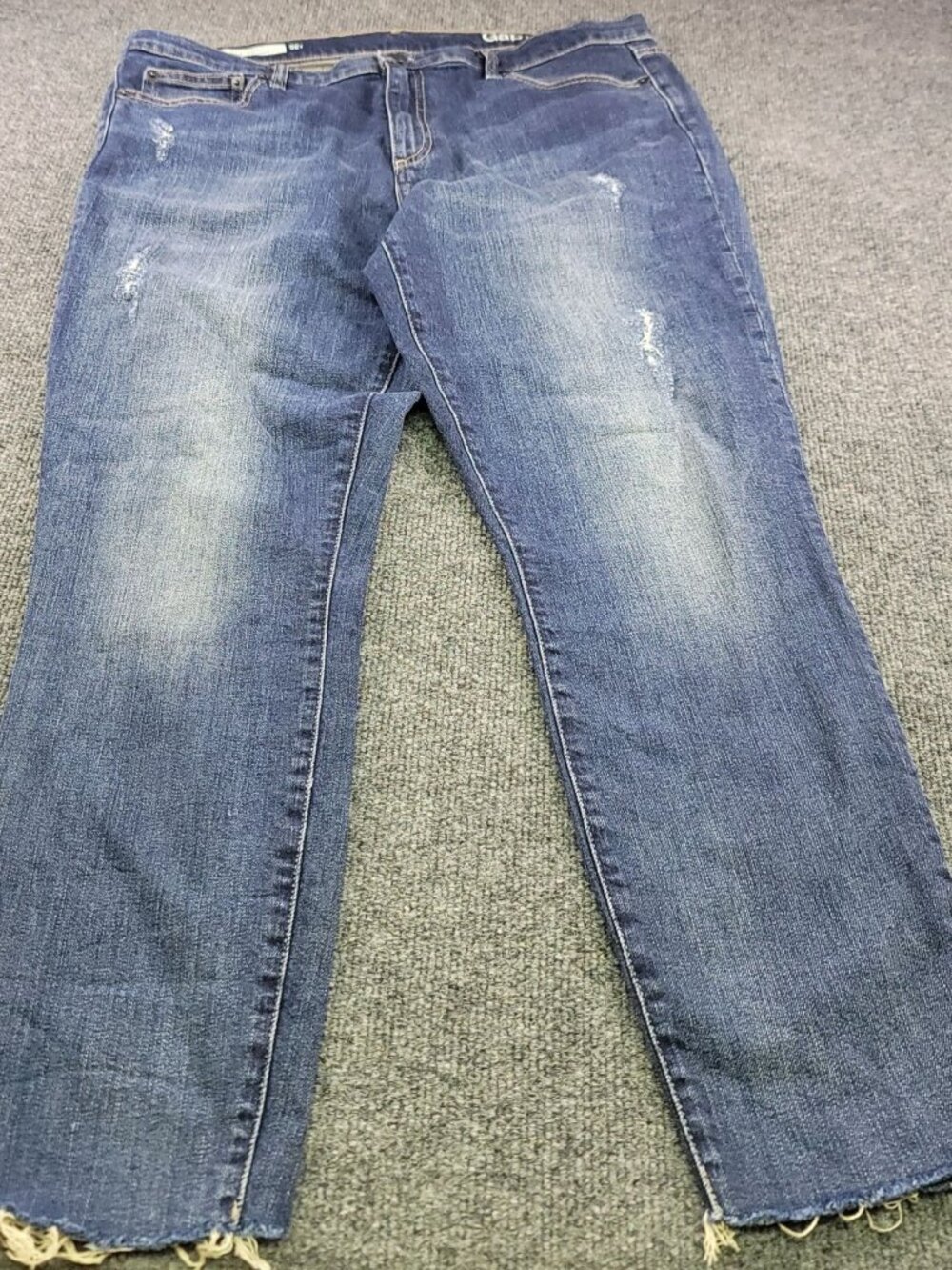 Gap 1969 True Skinny Jeans 32 Blue Distressed Denim Frayed Hem Casual Streetwear